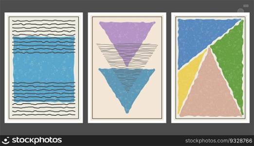Set of backgrounds for interior design, poster and prints. Minimalistic style of distorted deformed geometric shapes. Abstract composition in flat style