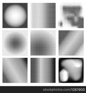 Set of backgrounds from halftone dots. Design element for poster, card, banner, flyer. Vector illustration