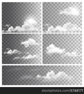 Set of backgrounds with transparent different clouds. Vector.