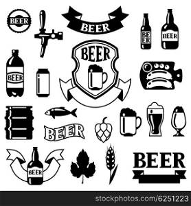 Set of badges and labels with beer objects for design. Set of badges and labels with beer objects for design.