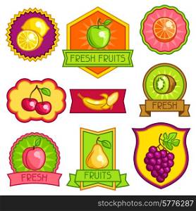 Set of badges and labels with stylized fresh ripe fruits.. Set of badges and labels with stylized fresh ripe fruits