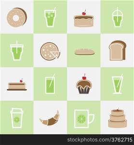 Set of bakery and lemonade elements for coffee shop, stock vector