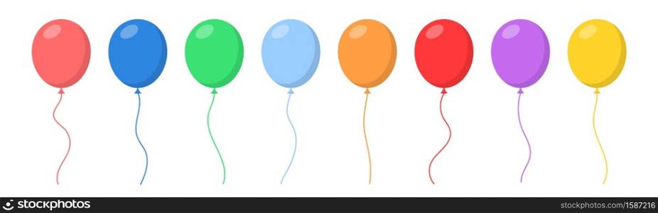Set of balloon in cartoon style. Colored ballons for Party, Happy Birthday isolated on white background. Flat vector design elements.. Set of balloon in cartoon style. Colored ballons for Party, Happy Birthday isolated on white background.