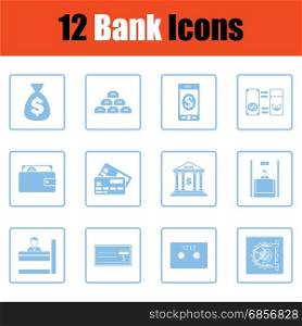 Set of bank icons. Blue frame design. Vector illustration.