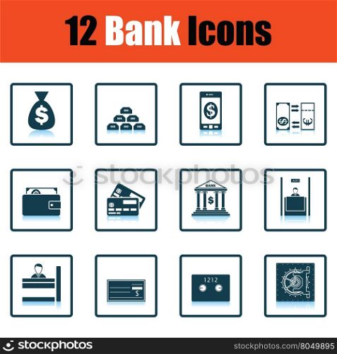 Set of bank icons. Shadow reflection design. Vector illustration.