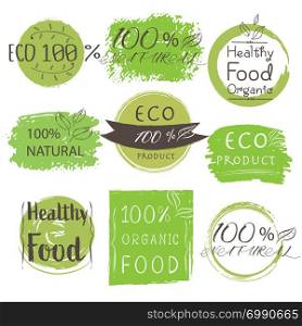 Set of banner ECO product, Natural, Vegan, Organic, Fresh, Healthy food. Vector illustration.