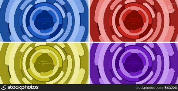 Set of banner web template abstract background blue, red, yellow, purple circle border overlapping layered with shadow. Vector illustration