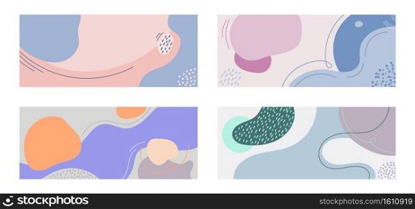 Set of banner web template organic shape with line creative backgrounds in minimal trendy style. Vector illustration