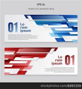 Set of banner web template technology geometric red and blue color shiny overlapping motion background. Vector illustration