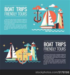 Set of banners. Illustration in a flat style, traveling on a yacht.