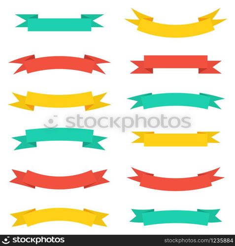 Set of banners of colored ribbons isolated on a white background. Flat design, vector illustration of trend elements.. Set of banners of colored ribbons isolated on a white background. Flat design, vector illustration of trend elements