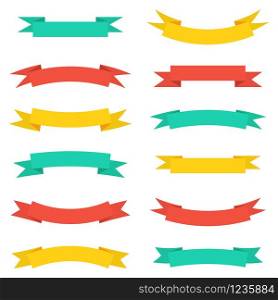 Set of banners of colored ribbons isolated on a white background. Flat design, vector illustration of trend elements.. Set of banners of colored ribbons isolated on a white background. Flat design, vector illustration of trend elements