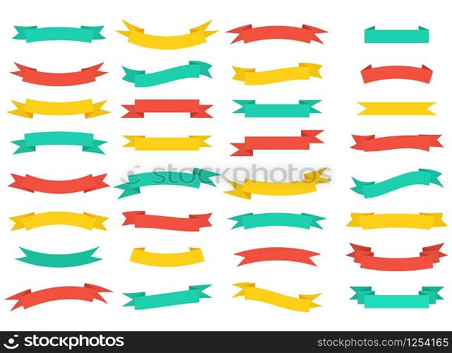 Set of banners of colored ribbons isolated on a white background. Flat design, vector illustration of trend elements.. Set of banners of colored ribbons isolated on a white background. Flat design, vector illustration of trend elements