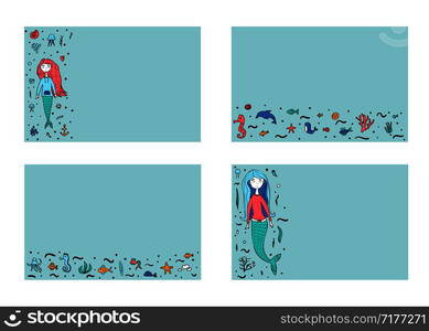 Set of banners template of underwater in doodle style. Vector illustration.