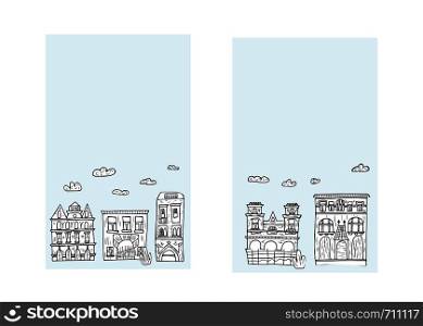 Set of banners template of vector houses. Sketch compositions in doodle style.
