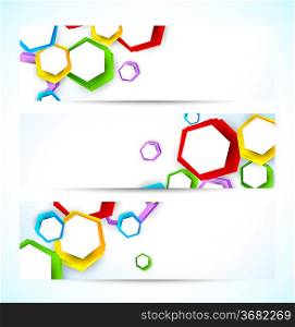 Set of banners with colorful hexagons. Abstract illustration