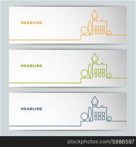 Set of banners with contour urban landscape.. Set of banners with contour urban landscape