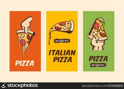 Set of banners with logos of pizza. Vector illustration.
