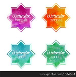 Set of banners with star shape with a watercolor background. Vector element for labels, stocks, marketing and your design. Set of banners with star shape with a watercolor background.