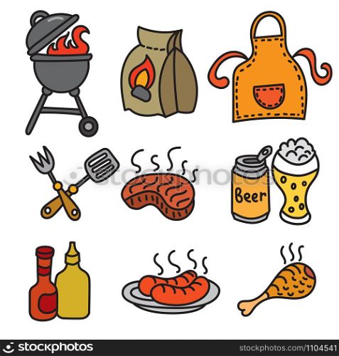 set of barbecue and picnic icons, meat, grill and beer. barbecue picnic icons