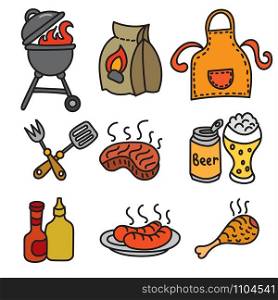 set of barbecue and picnic icons, meat, grill and beer. barbecue picnic icons