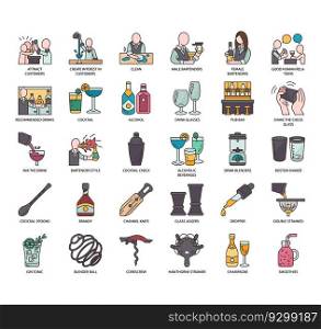 Set of bartender thin line icons for any web and app project.