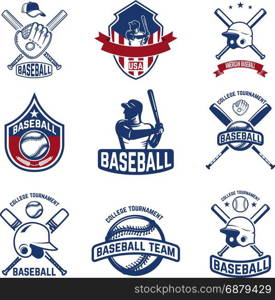 Set of baseball emblems. Baseball tournament. Design elements for logo, label, emblem, sign. Vector illustration