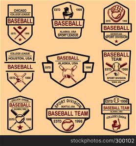 Set of baseball emblems. Design element for logo, label, sign, poster, t shirt. Vector illustration