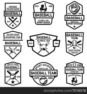 Set of baseball emblems. Design element for logo, label, sign, poster, t shirt. Vector illustration