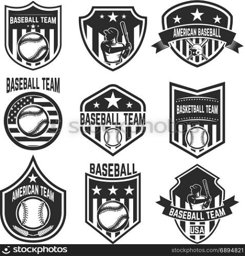 Set of baseball team emblems on white background. Design element for logo, label, emblem, sign. Vector illustration