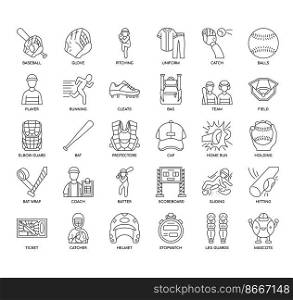 Set of Baseball thin line icons for any web and app project.