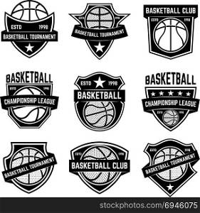 Set of basketball sport emblems. Design element for poster, logo, label, emblem, sign, t shirt. Vector illustration