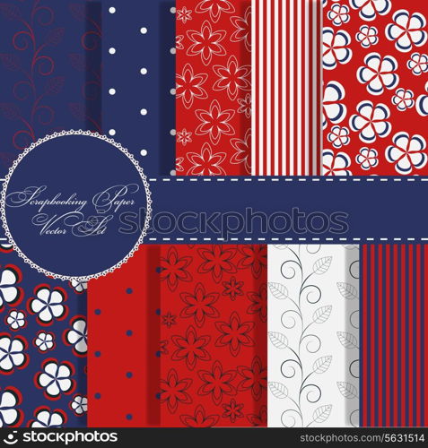 set of beaautiful vector red and blue paper for scrapbook