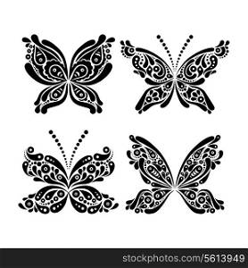 Set of beautiful black and white butterfly tattoo