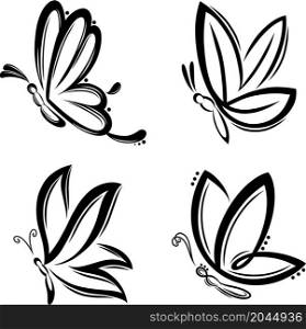 Set of beautiful butterflies silhouettes for tattoo design of illustration