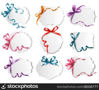 Set of beautiful cards with colorful gift bows with ribbons Vector