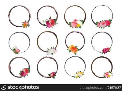 Set of beautiful flower wreath, floral frames set. Vector illustration.