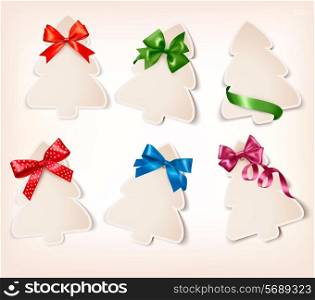 Set of beautiful gift cards with gift bows with ribbons Vector