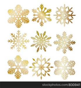 Set of beautiful golden christmas snowflakes for your design, stock vector illustration