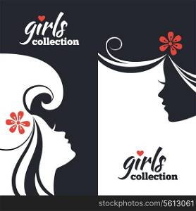 Set of beautiful women silhouettes. Girls collection banners