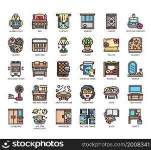 Set of bedroom thin line icons for any web and app project.