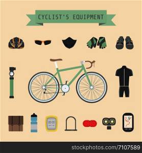 set of bicycle accessories, flat style