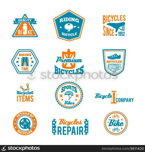 Set of bike helmet sport equipment color label isolated on white vector illustration