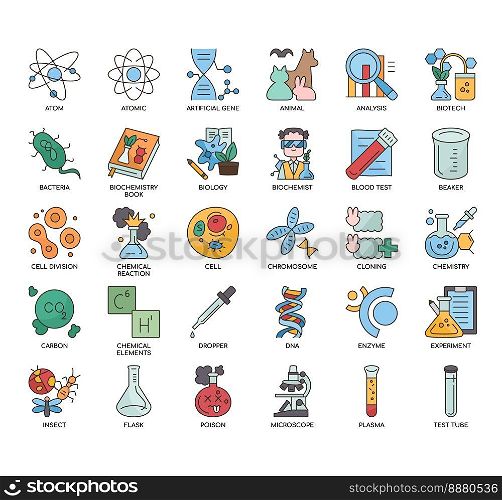 Set of Biochemistry thin li≠icons for any web and app project.