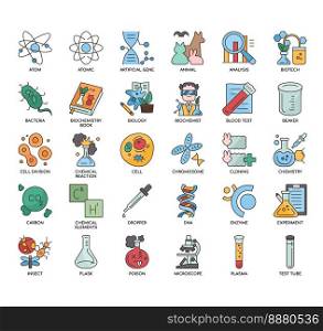 Set of Biochemistry thin li≠icons for any web and app project.
