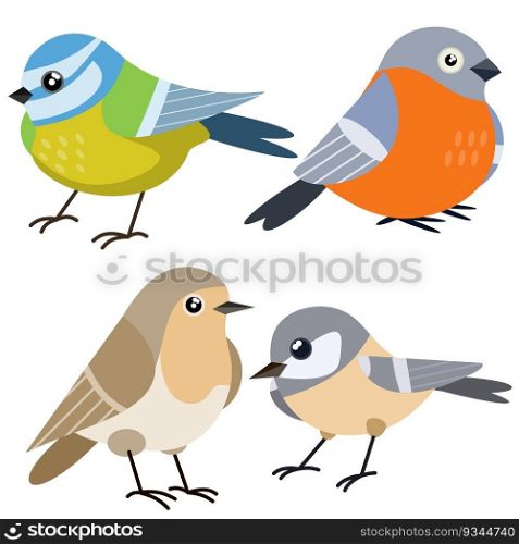 Set of Bird. Wild animal. Winged songbird. Cartoon flat illustration. Sparrow, Nightingale and bullfinch.. Set of Bird. Wild animal. Winged songbird.