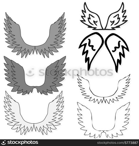 Set of bird wings for heraldry design isolated on white background.
