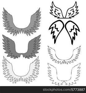 Set of bird wings for heraldry design isolated on white background.