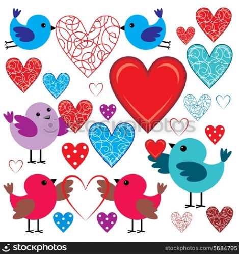 Set of birdies and hearts
