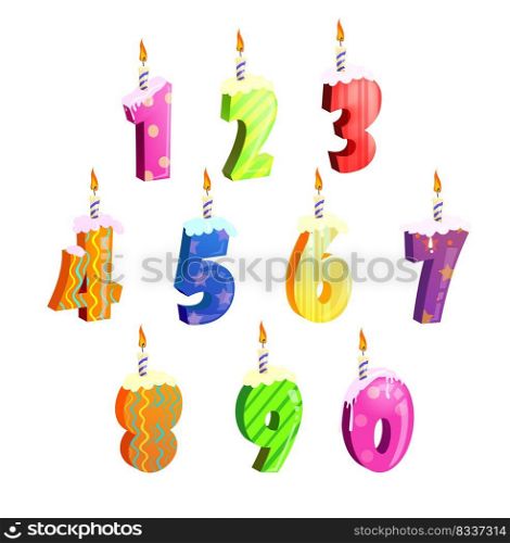 Set of birthday cake numbers. Burning, event, celebration. Can be used for topics like background, collection, festive